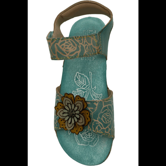 L'Artiste by Spring Step Leather Wedge Sandals Cuteness Teal Multi - Medium - Picture 3 of 3